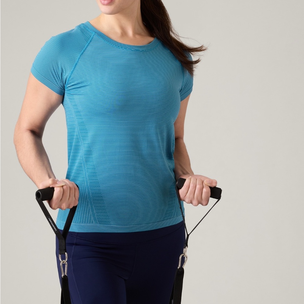Athleta Momentum Seamless Tee Top Size XL Blue Stripe